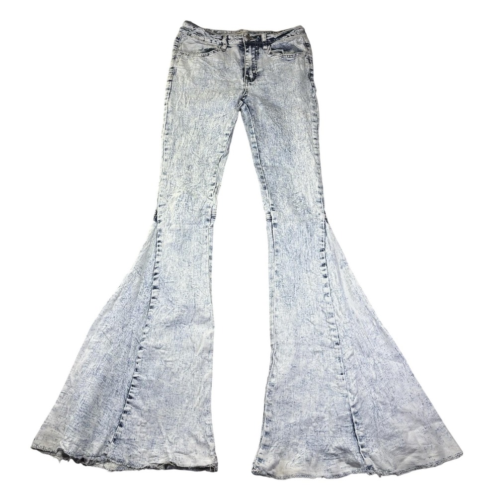 Altar'd State Jeans Womens S Blue Acid Wash Mid Rise Bell Bottom 27x34 Denim
